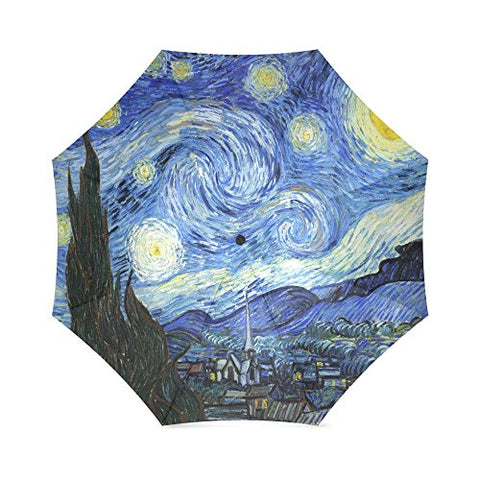 The Starry Night By Vincent Van Gogh, Landscape Painting Folding Rain Umbrella/Parasol/Sun Umbrella