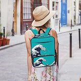 LORVIES Japanese Waves School Bag for Student Bookbag Women Travel Backpack Casual Daypack Travel Hiking Camping
