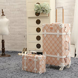 Unitravel Vintage Luggage Grid PU Leather Retro Suitcase Spinner Wheels Women