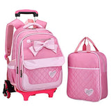 Fanci 2Pcs Bowknot Princess Style Trolley School Book Bag for Girls Boys Wheeled Backpack with 6