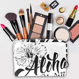 LEVEIS Aloha Greeting And Hibiscus PVC Cosmeticl Bag Makeup Handy Pouch Zipper Large Travel Toiletries Organizer, Waterproof