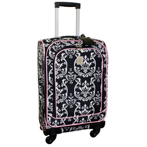 Jenni Chan Damask 360 Quattro 21 Inch Upright Spinner Carry On Luggage, Black/Pink, One Size