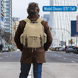 Willys Jeep Freedom Stars Canvas Rucksack Backpack w/Leather Straps, Khaki & Bk