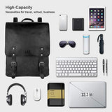 LXY Vegan Leather Backpack Vintage Laptop Bookbag for Women Men, Black Faux Leather Backpack Purse College School Bookbag Weekend Travel Daypack