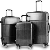GHP 3-Pcs 20" 24" 28" Black Travel Suitcase Trolleys with TSA Lock & Aluminum Handle