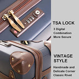 Vintage Luggage Carryon Suitcase Travel - HoJax Classic Trolley Luggage with Spinner Wheels, TSA Lock, Lightweight, 20 inch, Navy Blue