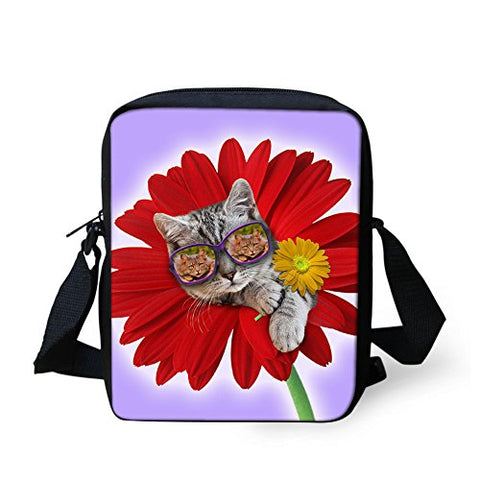 Thikin Cute Women Flower Cat Dog Printed Small Cross-Body Bag Mini Shoulder Handbags