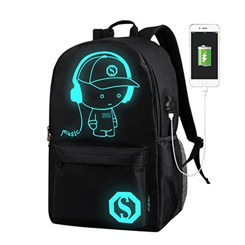 Anime Backpack for School, SKL Luminous Backpack Canvas Cartoon Backpack with usb Cable and Lock