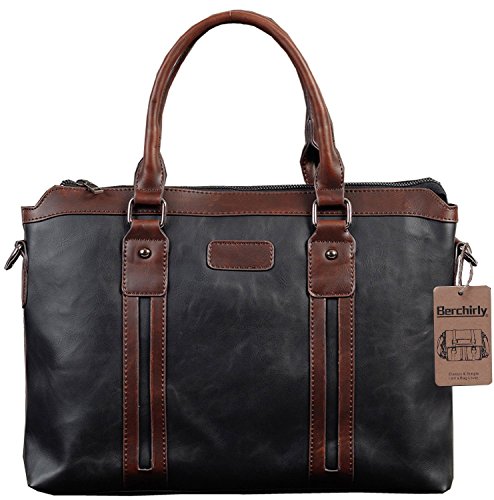 Berchirly Business Laptop Messenger Bag Briefcase Detachable Shoulder Strap Black