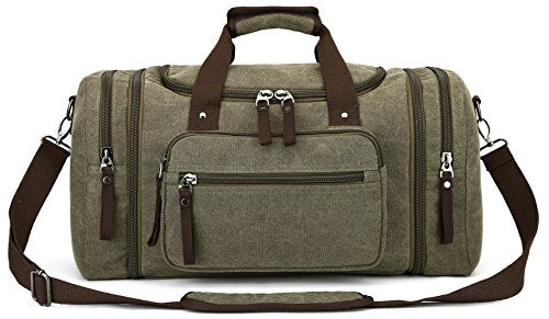 Canvas Duffel Bag, Aidonger Vintage Canvas Weekender Bag Travel Bag Sports Duffel with Shoulder Strap (Army Green)