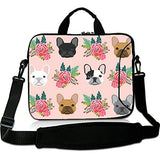 17 Inches Laptop Shoulder Bag Briefcase Cute Bull Dogs Pink Florals Waterproof Neoprene Laptop