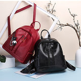women's PU shoulder bag bark pattern fashion ladies backpack solid color anti-theft female bag,red