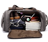 BLUBOON Canvas Duffle Bag Oversized Genuine Leather Overnight Bag for Men and Women Travel Carry on