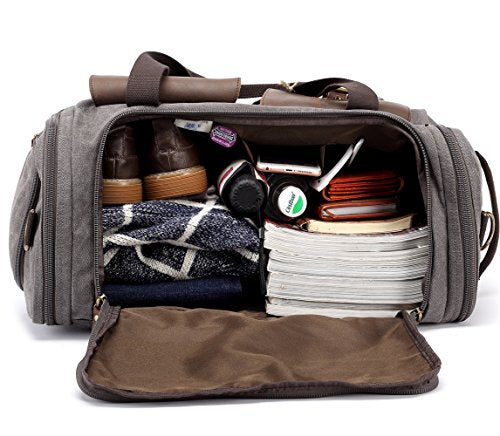 bluboon weekender overnight bag canvas genuine leather travel duffel tote Shop BLUBOON Canvas Duffle Bag Oversized Genu – Luggage Factory