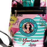 Studded Glossy Neon Floral Backpack with Adjustable Strap