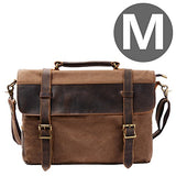 S-Zone Vintage Canvas Genuine Leather Messenger Traveling Briefcase Shoulder Laptop Bag