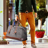 Prasacco Duffel Bag 45L Canvas Weekend Bag Unisex Gym Bag Carry On Travel Tote For Men Women - Gray