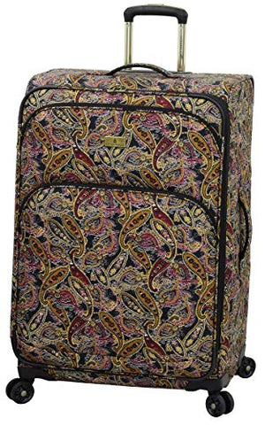 London Fog Cranford 29" Expandable Spinner, Black Gold Plum Paisley