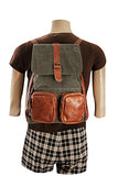 Sharo Leather Bags Leather And Canvas Backpack (Green And Brown Two Tone)