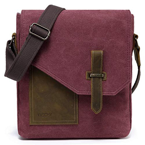 Small Messenger Bag for Women,VASCHY Vintage Canvas Leather Lightweight Crossbody Bag Burgundy