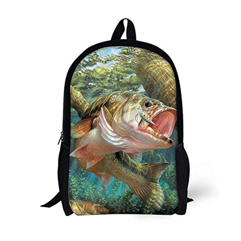CRYHAT Bass Fish School Book Bag Middle School Backpack with Water Bottle Pockets
