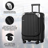 LEVEL8 Carry-On Luggage, Hardside Suitcase, 20” Lightweight ABS+PC Hardshell Spinner Trolley for Luggage with Built-In TSA Lock, 8 Spinner Wheels, Black, 20-Inch Carry-On