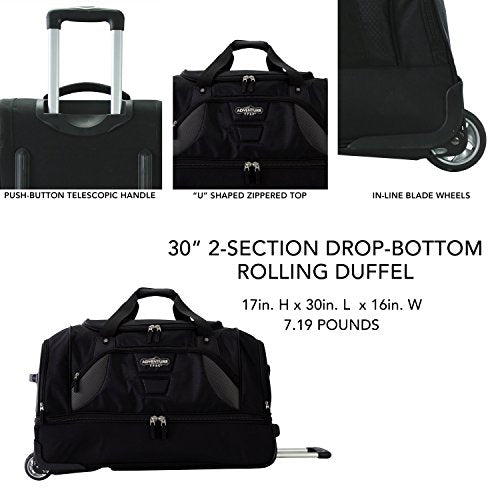 TPRC 30" Durable Rip-Stop Nylon Rolling Luggage Duffel Bag, 30 Inch, Black