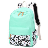 School Backpacks for Teen Girls Lightweight Canvas Backpack Bookbags Set (Light Green-1)