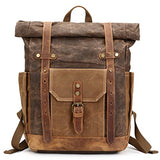 Mwatcher Waterproof Waxed Canvas Leather Backpack College Weekend Travel Rucksack 15in laptops