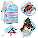 Pawsky School Backpack for Girls, 15" Laptop Backpack Daypack Kids School Bag Bookbag with Lunch Bag Pencil Case, Rainbow