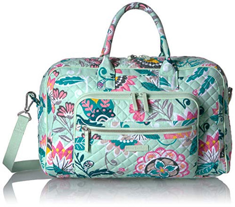 Vera Bradley Iconic Compact Weekender Travel Bag, Signature Cotton, Mint Flowers