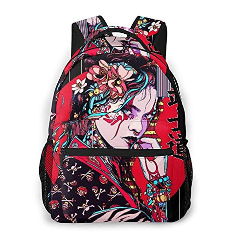 Multi leisure backpack,Geisha Woman Girl China Japan Character Print, travel sports School bag for adult youth College Students