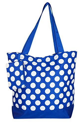 Ever Moda Blue and White Polka Dots Tote Bag, Large 17-inch
