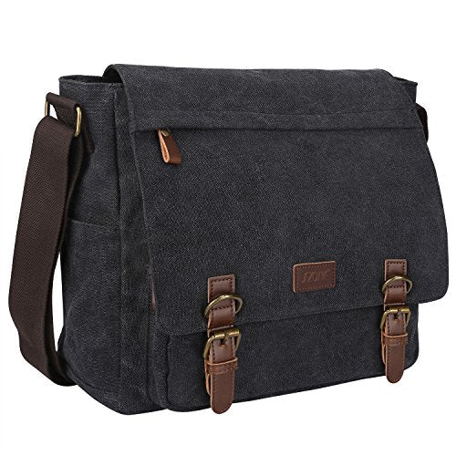 S-ZONE 17,3 Inch Laptop Messenger Tas Extra Groot Heren Canvas Aktetas Crossbody Tas Schoudertas met Bagage Sleeve, Donkergrijs, Large S-ZONE 17,3 Inch Laptop Messenger Tas Extra Groot Heren Canvas Aktetas Crossbody Tas Schoudertas met Bagage Sleeve, Donkergrijs, Large