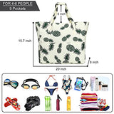 Large Beach Tote Bag Women Waterproof Sandproof Pineapple Zipper Beach Tote Bag Pool Gym Grocery Travel with Wet Pocket