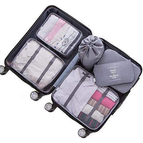 Adwaita 6 Set Packing Cubes, Travel Luggage Packing Organizers (Grey)