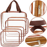 Clear Makeup Bags, APREUTY TSA Approved 6Pcs Cosmetic Makeup Bags Set Clear PVC w/ Zipper Handle Portable Travel Luggage Pouch Airport Airline Bags Bathroom (Coffee)