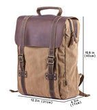 Gootium Leather Canvas Backpack Vintage Rucksack Unisex 15.6" Laptop Bag, Coffee