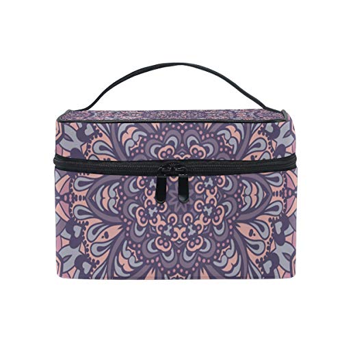 GIOVANIOR Flower Mandala Large Cosmetic Bag Travel Makeup Organizer Case Holder for Women Girls