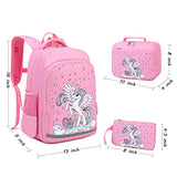Girls Backpacks, Unicorn Backpack and Lunch Box for Girls, Kids Unicorn School Bookbag Set with Lunch Box and Pencil Case