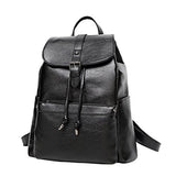 ABage Women's Buckle Flap Backpack Vintage Slim Faux Leather Travel School Backpack, Black