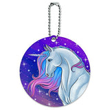 Majestic Unicorn Pink Purple Blue Round Luggage Id Tag Card Suitcase Carry-On