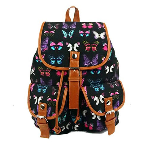 Bibitime European Style Butterfly Printed Canvas Backpack Multi-Pocket School Bag Black,12.99 X