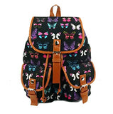 Bibitime European Style Butterfly Printed Canvas Backpack Multi-Pocket School Bag Black,12.99 X