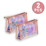 WestonBasics Holographic Makeup Bag, Set of 2 Iridescent Makeup Pouch for Cosmetic Toiletry, Pencil, Brush, Makeup Organizer Bags for Women Girls, Teens, Bridesmaids, Great for Travel, Gifts, 2 PCS