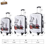 Flieks Graphic Print Luggage Set 3 Piece Abs + Pc Spinner Travel Suitcase (London)
