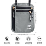 Zero Grid Neck Wallet w/RFID Blocking- Concealed Travel Pouch & Passport Holder (Ash)