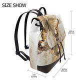 Butterfly Flower Art Women's Genuine Leather Backpack Bookbag School Purse Shoulder Bag
