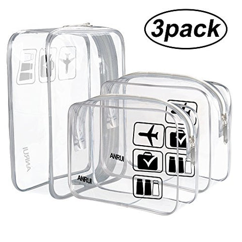 (3 Pack) Anrui Tsa Approved Clear Toiletry Bag Travel Carry On Airport Airline Compliant Bag
