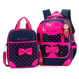 Efree 2 pcs Girl's Polka Dot Cute Bow Princess Waterproof Pink School Backpack Girls Book Bag